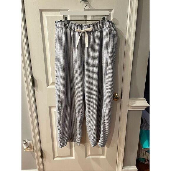 Lane Bryant White & Blue Stripe Linen Blend Elastic Waist Beach Pants sz 16 S NW - Picture 2 of 8